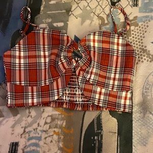 red plaid top